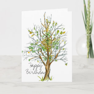 Carte Joyeux anniversaire Autumn Tree Stylo et dessin d'