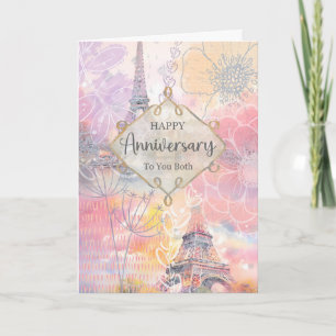 Carte Joyeux Anniversaire aux Deux Tour Eiffel Aquarelle