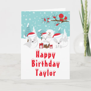Carte Joyeux anniversaire aux renards arctiques de la fo