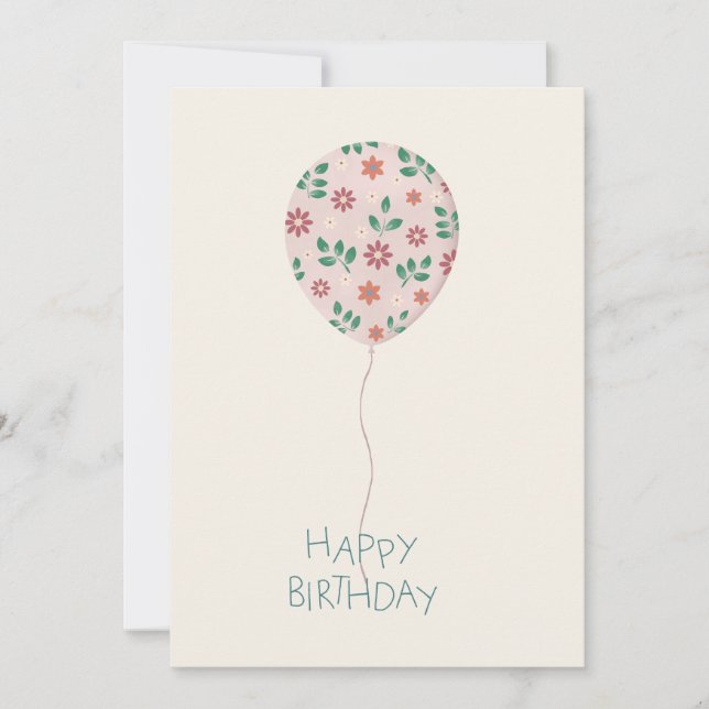Carte Joyeux Anniversaire avec ballon peint à la m (Devant)