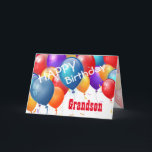 Carte Joyeux anniversaire avec Ballons GRANDSON<br><div class="desc">Joyeux anniversaire avec Ballons colorés GRANDSON. Ce design festif avec ses ballons colorés que vous pouvez personnaliser avec une année d'anniversaire, nom, et sentiment fait une carte de voeux d'anniversaire unique pour un GRANDSON très spécial. Le texte est personnalisable. Vous pouvez personnaliser pour n'importe quel anniversaire d'année et toute relation...</div>