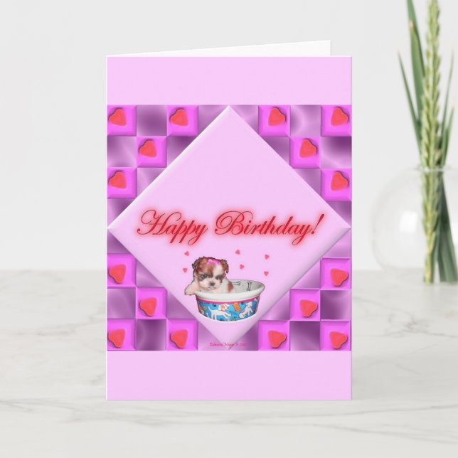 Carte Joyeux anniversaire avec Chih Tzu Puppy (Devant)