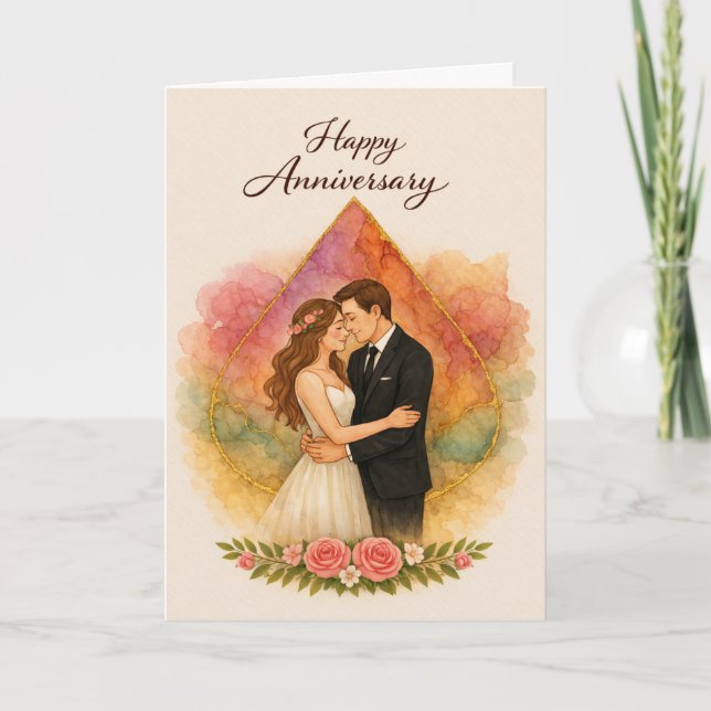 Carte Joyeux Anniversaire avec Couple Romantique  (Devant)