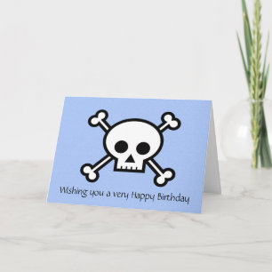 Carte Joyeux anniversaire avec crâne de pirate et os cro