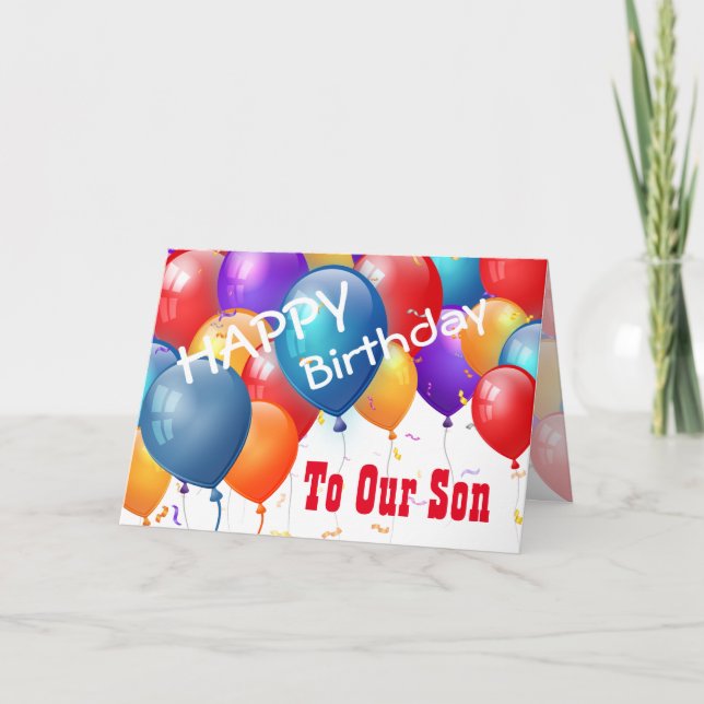 Carte Joyeux anniversaire avec des ballons à notre fils (Devant)