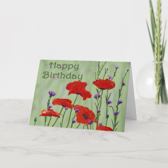 Carte Joyeux anniversaire avec des pavots (Devant)