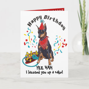 Carte Joyeux anniversaire avec Doberman Dog en Bandana r
