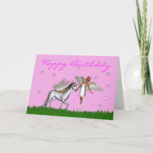 Carte Joyeux Anniversaire avec fée et pégase
