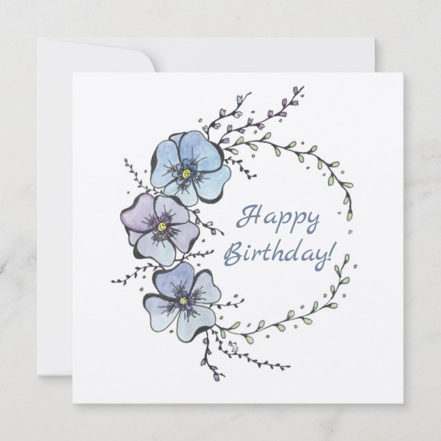 Carte Joyeux anniversaire avec fleurs bleues (Devant)