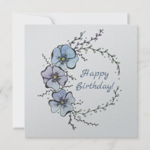 Carte Joyeux anniversaire avec fleurs bleues
