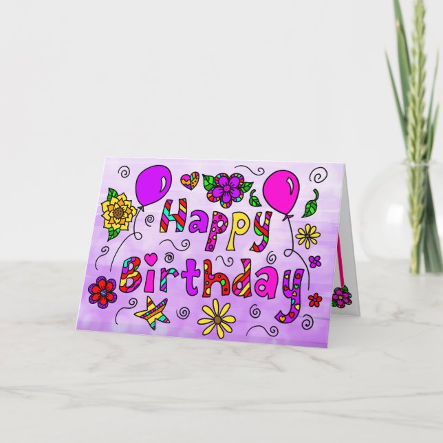 Carte Joyeux anniversaire avec Fleurs et Ballons Whimsic (Devant)