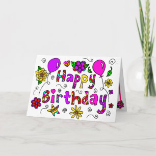 Carte Joyeux anniversaire avec Fleurs et Ballons Whimsic