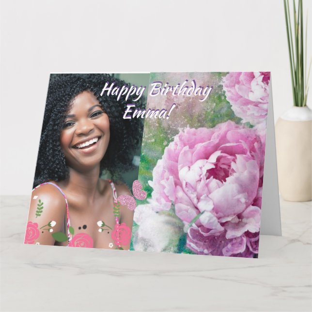 Carte Joyeux anniversaire avec nom personnel et photo (Devant)