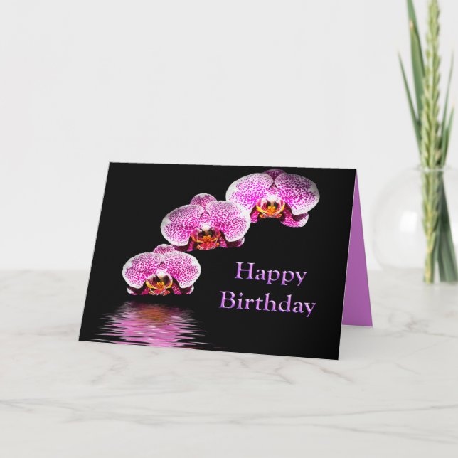 Carte Joyeux Anniversaire Avec Orchidées Violettes (Devant)
