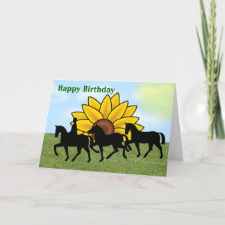 Carte Joyeux anniversaire avec tournesol et cheval