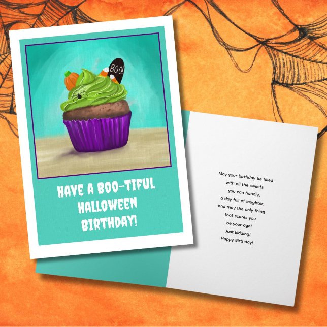 Carte Joyeux anniversaire avec un cupcake d'Halloween (Créateur téléchargé)