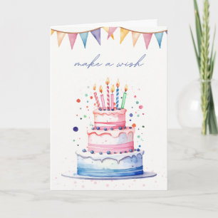 Carte Joyeux Anniversaire avec un gâteau à 3 étages & fa