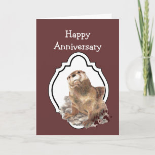 Carte Joyeux Anniversaire avec un loutre d'aquarelle mig