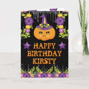 Carte Joyeux anniversaire avec une citrouille florale Ha