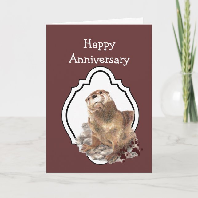 Carte Joyeux Anniversaire avec une jolie aquarelle Otter (Devant)