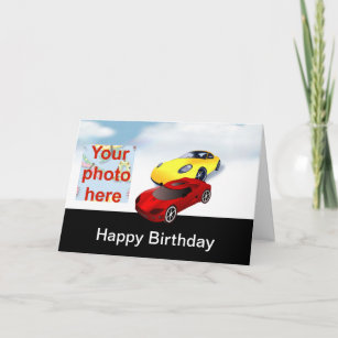 Carte Joyeux anniversaire avec voitures de course jaunes