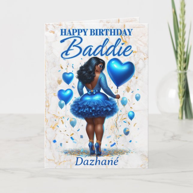 Carte Joyeux Anniversaire Baddie Sparkling Blue Glam (Devant)