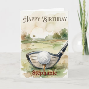 Carte Joyeux Anniversaire Balle de Golf Frappant l'Eau