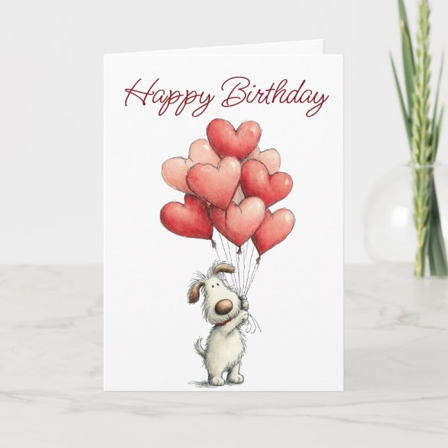 Carte Joyeux Anniversaire Ballons Chien Mignon (Devant)