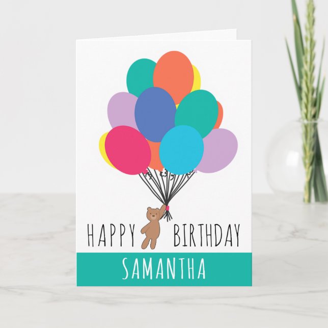 Carte Joyeux Anniversaire Ballons colorés Nom de l'ours  (Devant)