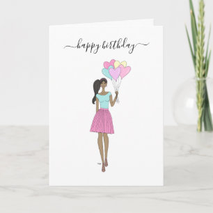 Carte Joyeux anniversaire - Ballons Fashion Girl