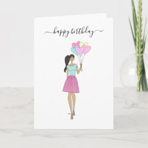 Carte Joyeux anniversaire - Ballons Fashion Girl