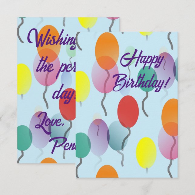 Carte Joyeux Anniversaire Ballons Minimalistes Col (Devant / Derrière)