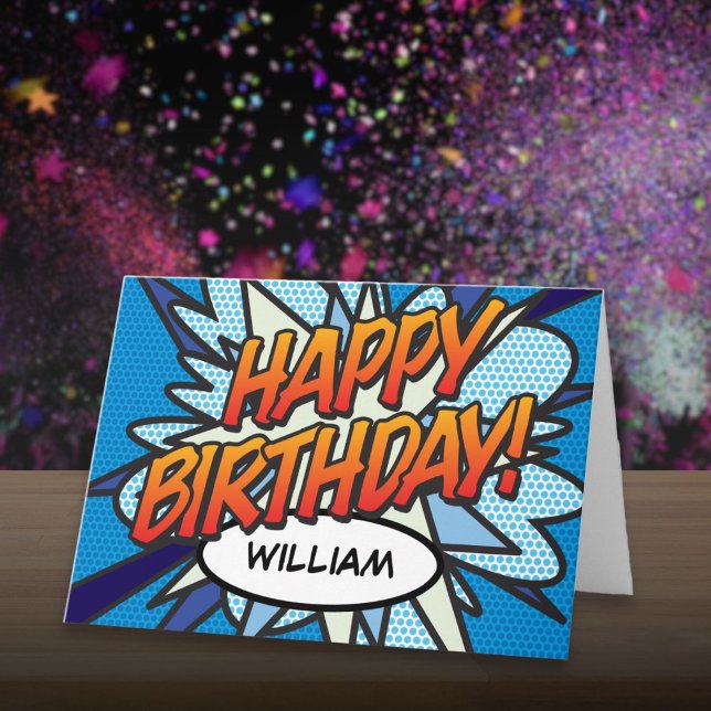 Carte Joyeux Anniversaire Bande Dessinée Pop Art (HAPPY BIRTHDAY Comic Book Pop Art Card)