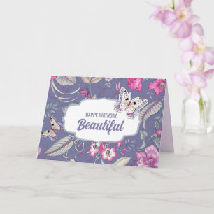 Carte Joyeux Anniversaire Beau. Fleurs et papillon