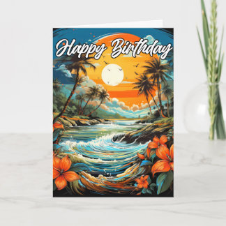 Carte Joyeux anniversaire Beau Océan Tropical