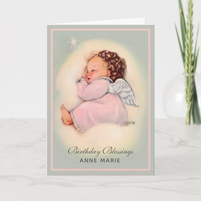Carte Joyeux Anniversaire Bébé Fille Ange Religieux (Devant)