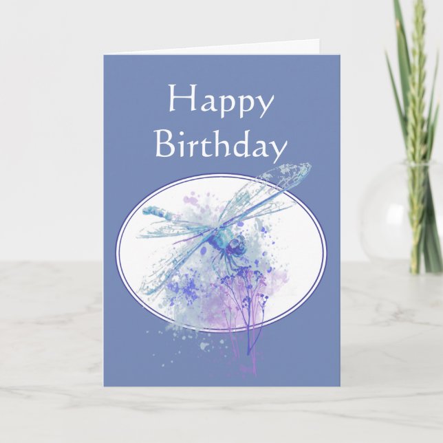 Carte Joyeux anniversaire Belle libellule Bleue Art de l (Devant)