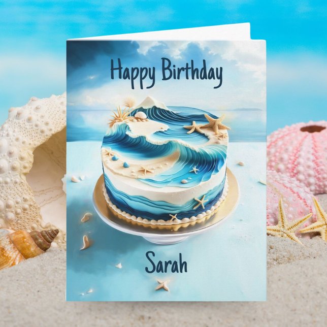 Carte Joyeux Anniversaire Belle Plage Océan Anniversaire (Ocean Bliss: Celebrate with Stunning Beach-Themed Birthday Cake Card.)