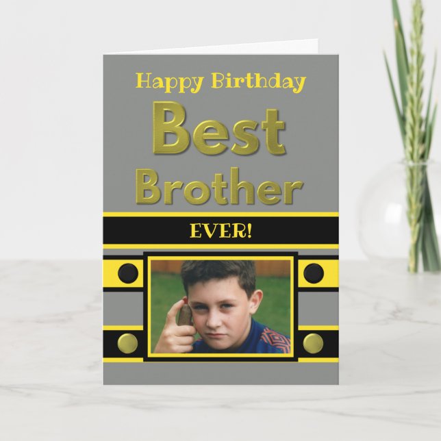 Carte Joyeux anniversaire Best Brother photo jaune gris (Devant)
