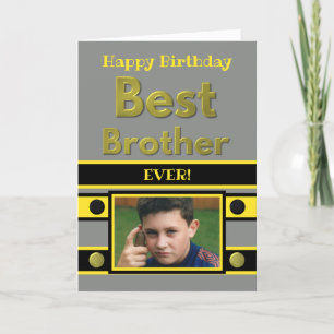 Carte Joyeux anniversaire Best Brother photo jaune gris