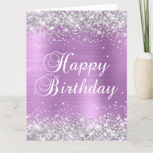 Carte Joyeux Anniversaire Big Lavande Paillettes Argenté