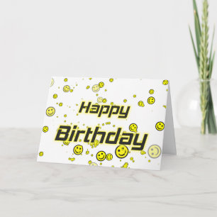 Carte Joyeux anniversaire blanc jaune d'anniversaire smi
