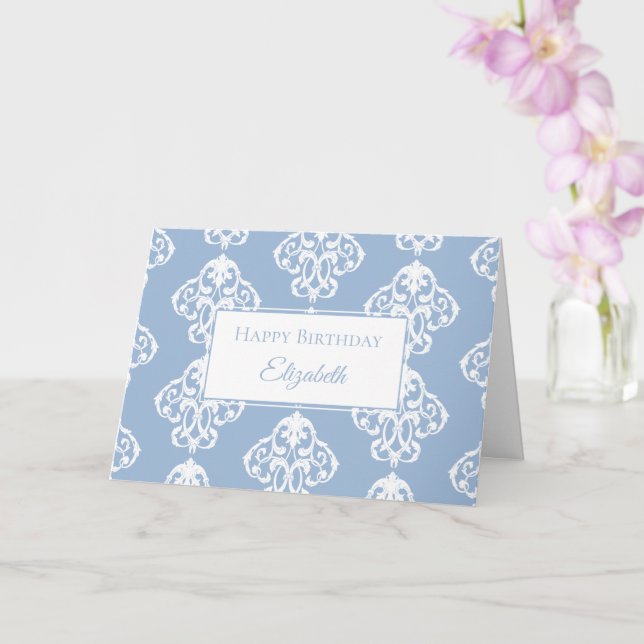 Carte Joyeux anniversaire Bleu Blanc Baroque (Orchidée)