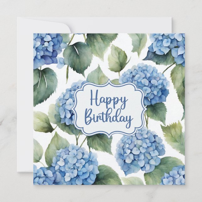 Carte Joyeux anniversaire bleu Hydrangea Fleurs aquarell (Devant)