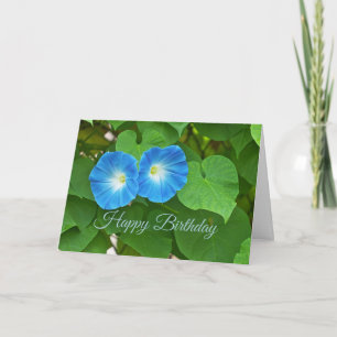 Carte Joyeux Anniversaire Bleu Matin Fleurs de gloire