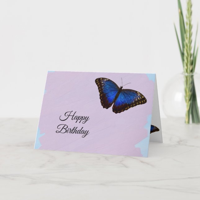 Carte Joyeux Anniversaire Bleu Papillon Design Texte du  (Devant)