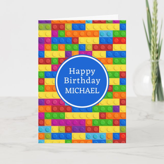Carte Joyeux Anniversaire | Bloc Coloré de Construction (Devant)