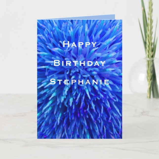 Carte Joyeux anniversaire, Blue Abstrait Floral Salutati (Devant)