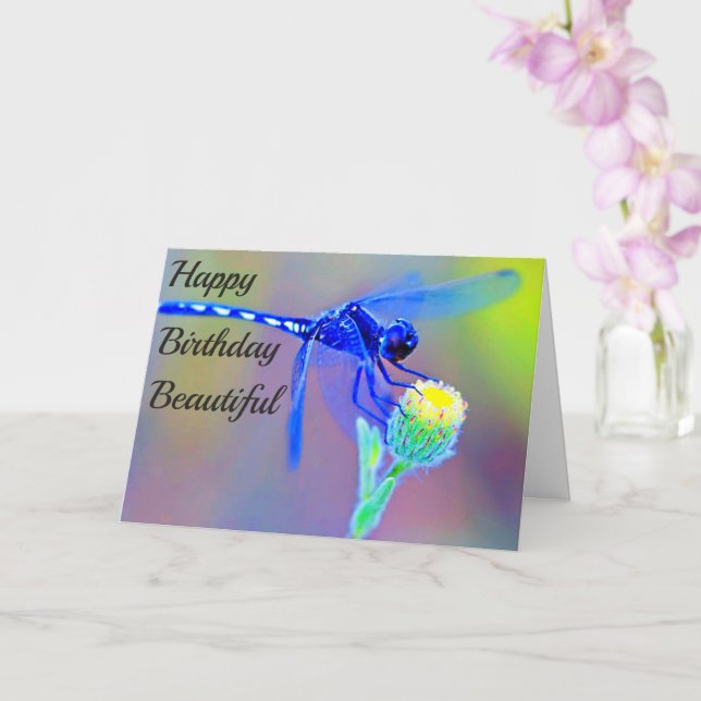 Carte Joyeux Anniversaire Blue Dragonfly Spirit (Orchidée)