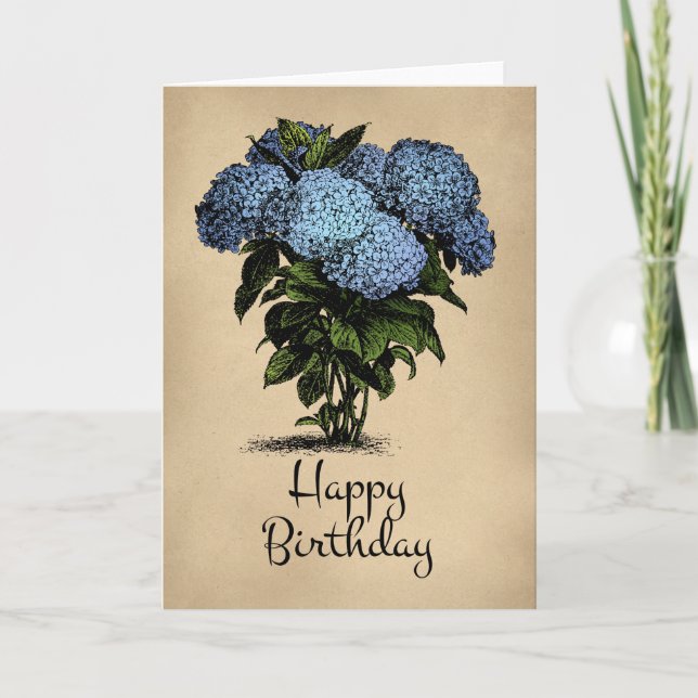Carte Joyeux anniversaire Blue Hydrangea Floral (Devant)